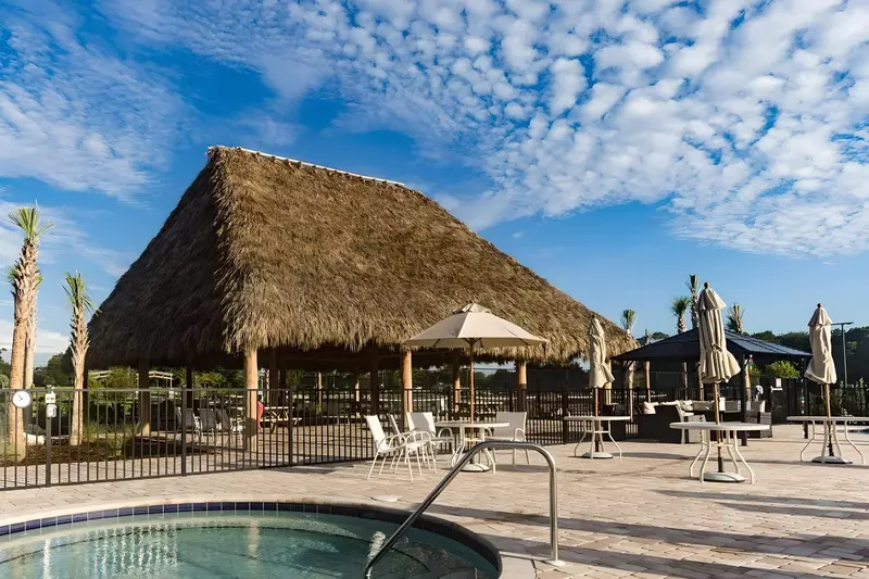 pool and outdoor seating